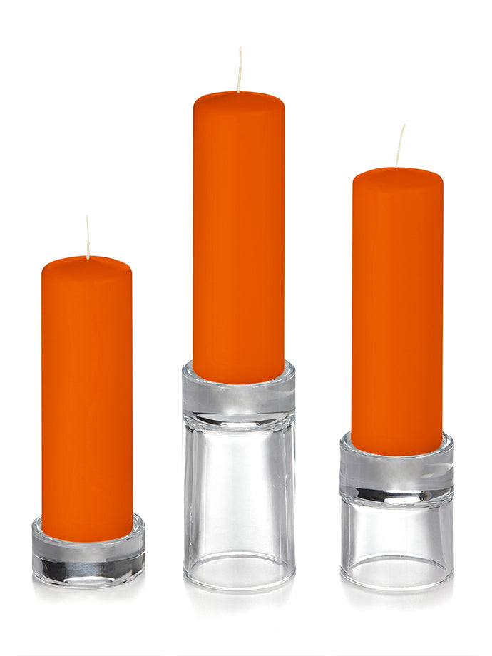 12 Slim Pillar Candles and 12 Glass Pillar Holders