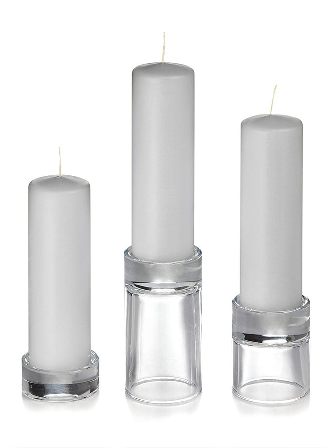 12 Slim Pillar Candles and 12 Glass Pillar Holders