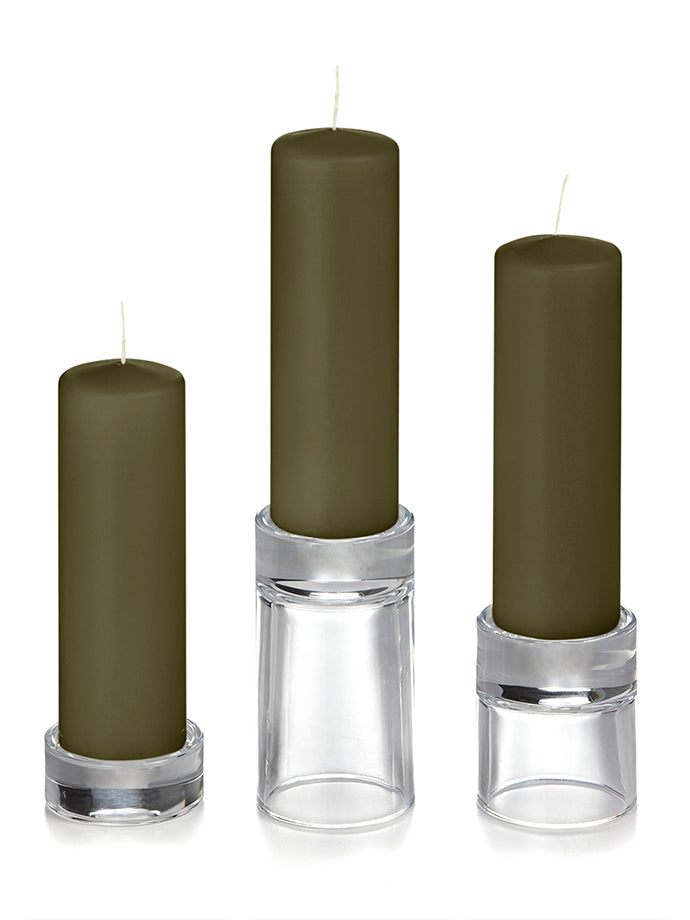 12 Slim Pillar Candles and 12 Glass Pillar Holders