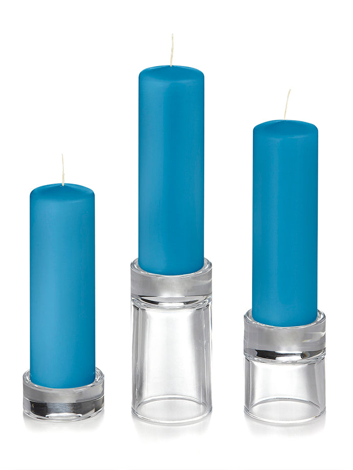 12 Slim Pillar Candles and 12 Glass Pillar Holders