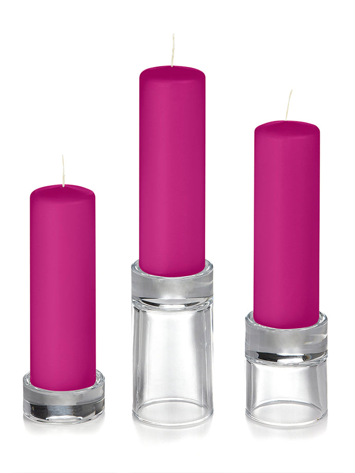 12 Slim Pillar Candles and 12 Glass Pillar Holders