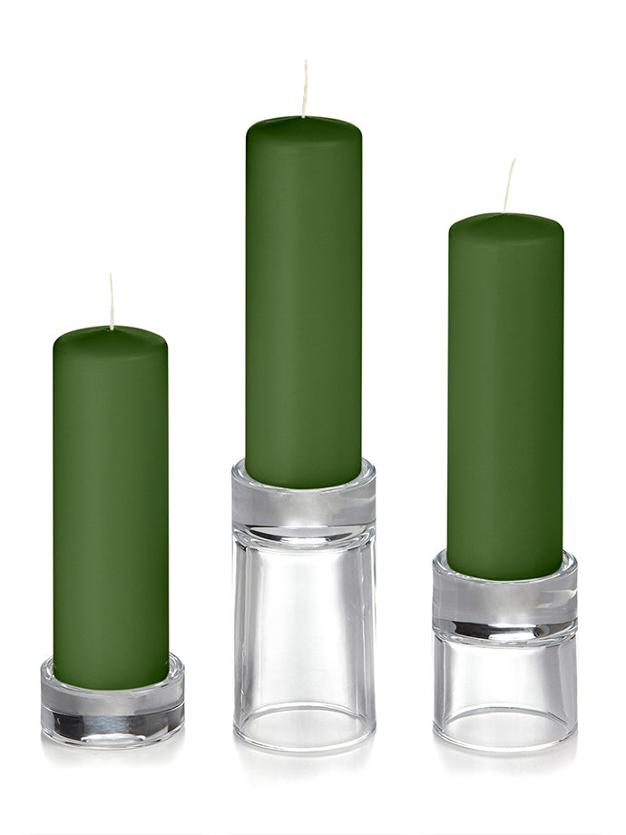 12 Slim Pillar Candles and 12 Glass Pillar Holders