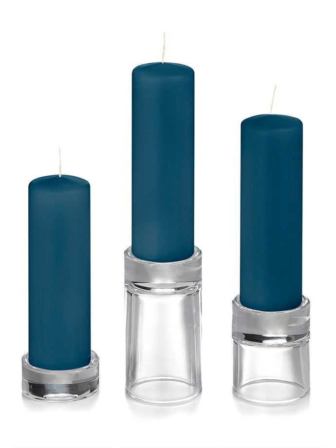 12 Slim Pillar Candles and 12 Glass Pillar Holders