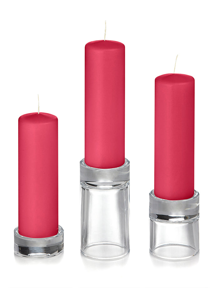 12 Slim Pillar Candles and 12 Glass Pillar Holders