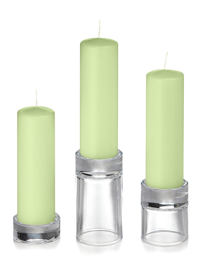 12 Slim Pillar Candles and 12 Glass Pillar Holders