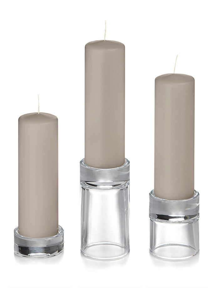 12 Slim Pillar Candles and 12 Glass Pillar Holders