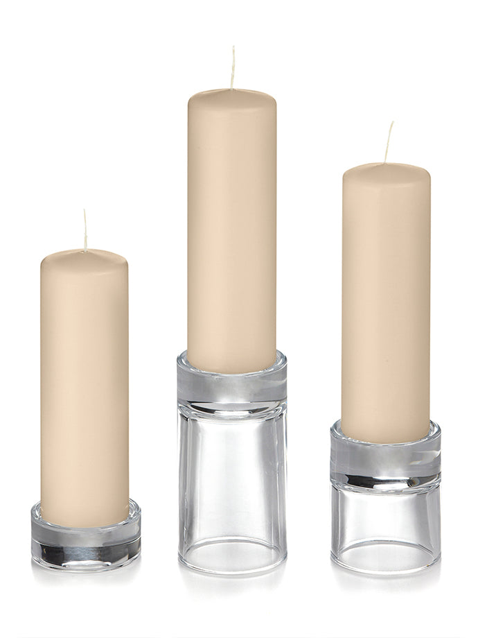 12 Slim Pillar Candles and 12 Glass Pillar Holders