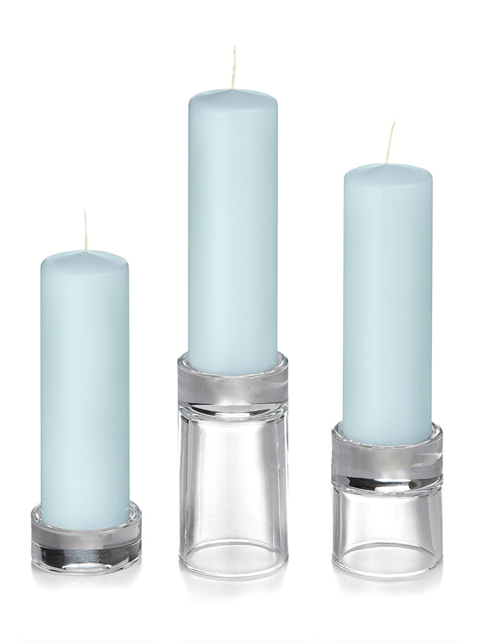 12 Slim Pillar Candles and 12 Glass Pillar Holders