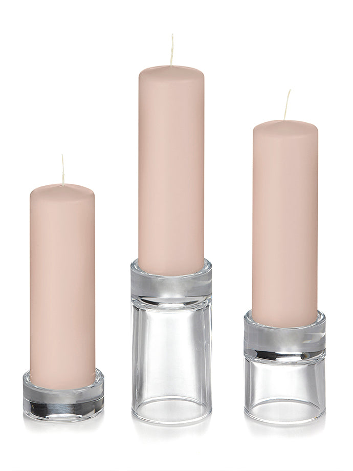 12 Slim Pillar Candles and 12 Glass Pillar Holders