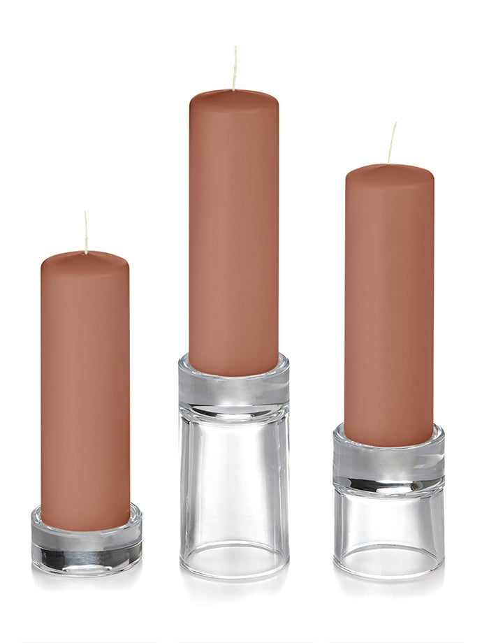 12 Slim Pillar Candles and 12 Glass Pillar Holders