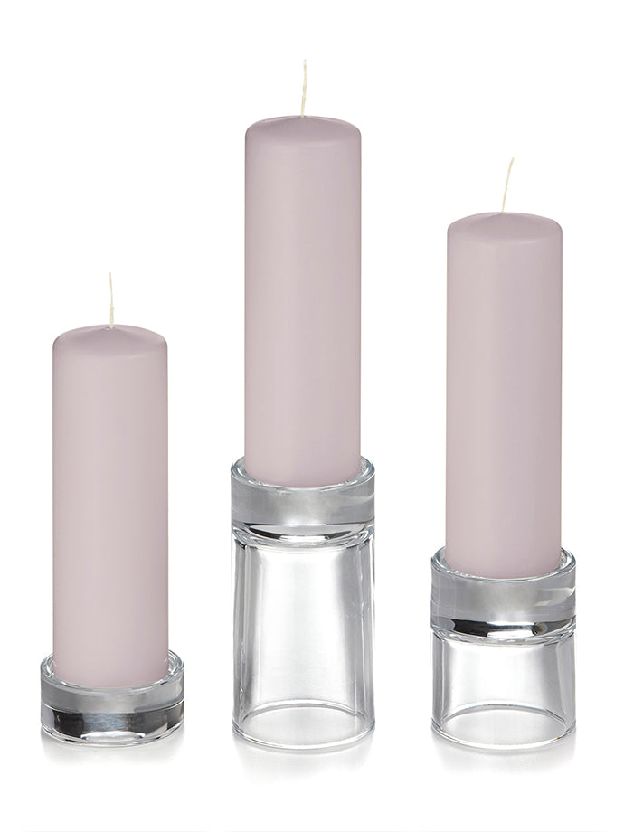 12 Slim Pillar Candles and 12 Glass Pillar Holders