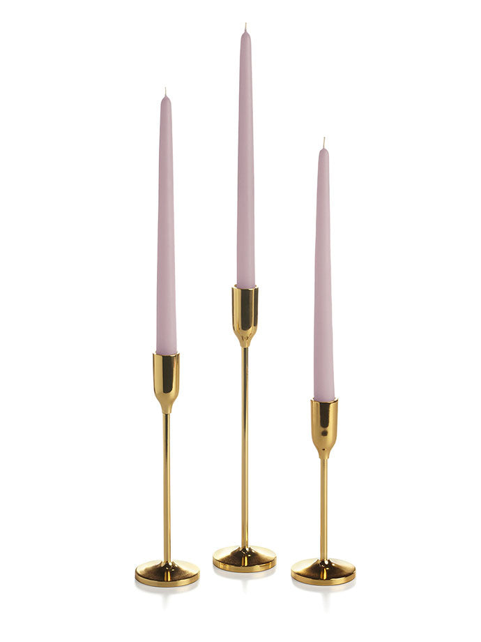 12 Taper Candles and 12 Gold Virtu Candlesticks