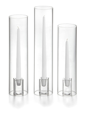 Yummi Candles - 36 Taper Candles, 36 Glass Chimneys and 36 Square Block Holders