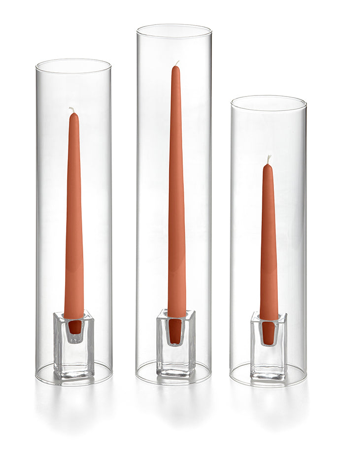 36 Taper Candles, 36 Glass Chimneys and 36 Square Block Holders