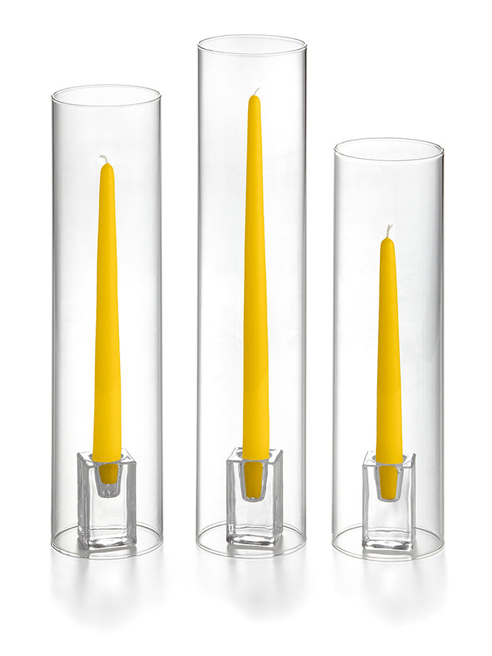 36 Taper Candles, 36 Glass Chimneys and 36 Square Block Holders