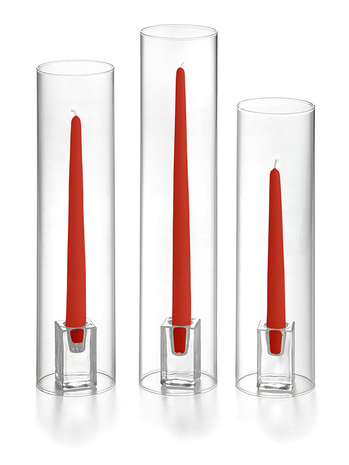 36 Taper Candles, 36 Glass Chimneys and 36 Square Block Holders