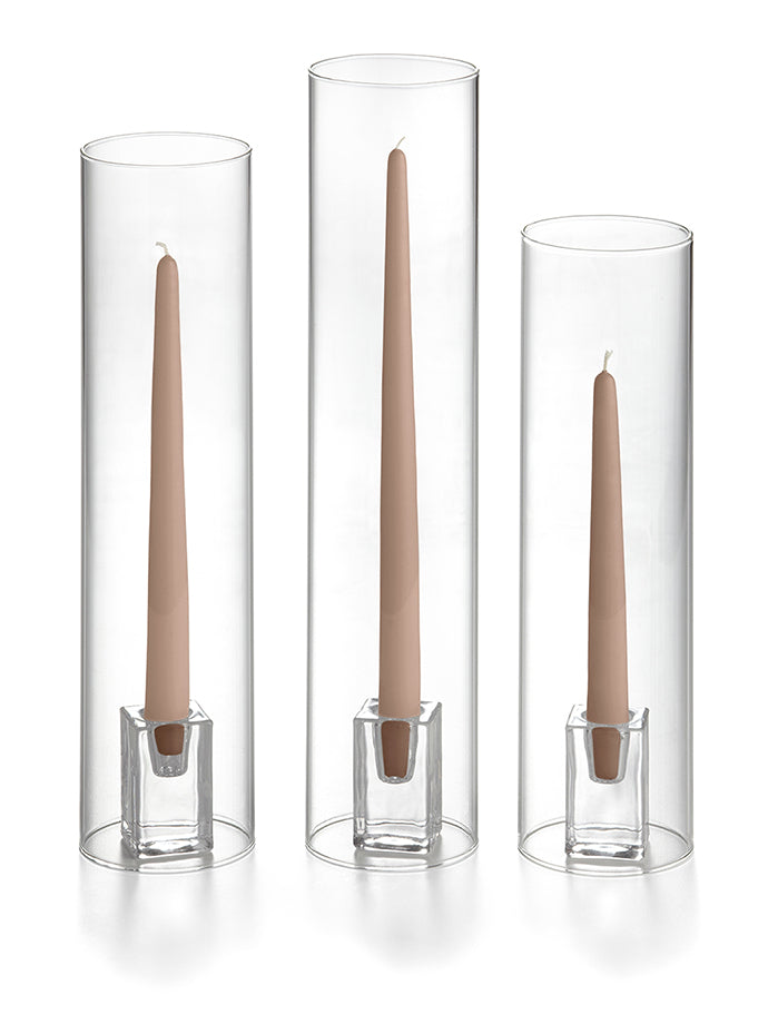 36 Taper Candles, 36 Glass Chimneys and 36 Square Block Holders