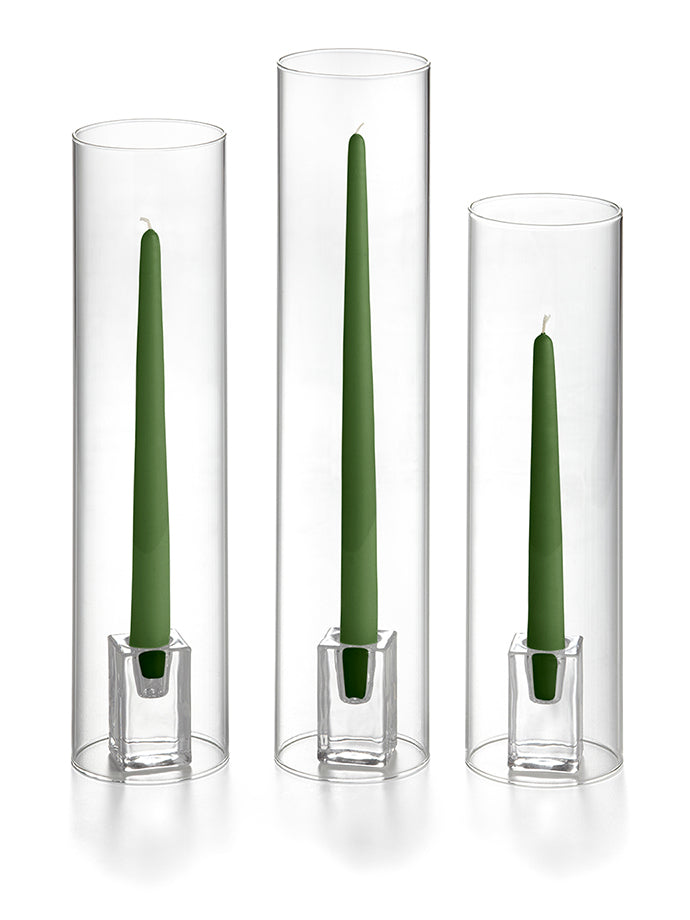 36 Taper Candles, 36 Glass Chimneys and 36 Square Block Holders