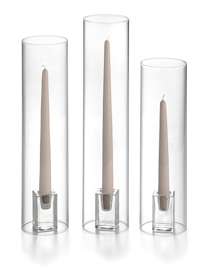 36 Taper Candles, 36 Glass Chimneys and 36 Square Block Holders