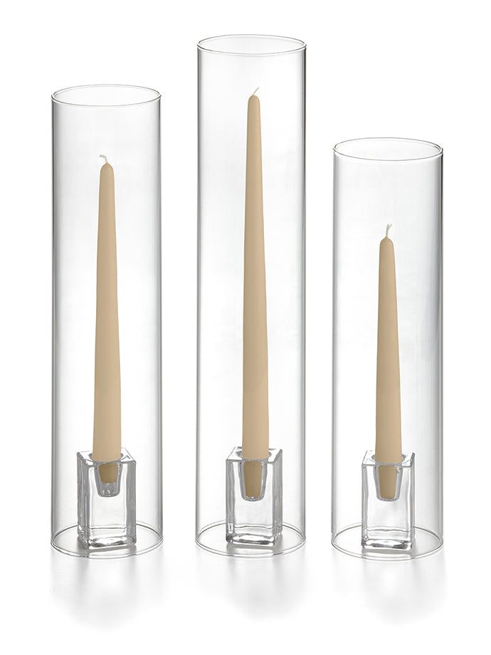 36 Taper Candles, 36 Glass Chimneys and 36 Square Block Holders