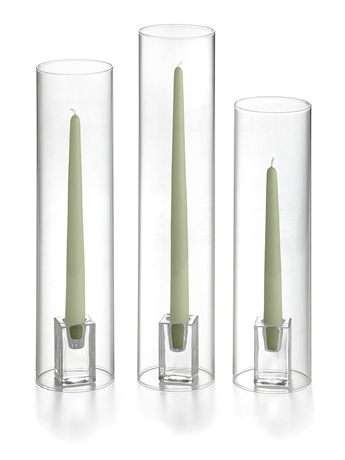 36 Taper Candles, 36 Glass Chimneys and 36 Square Block Holders