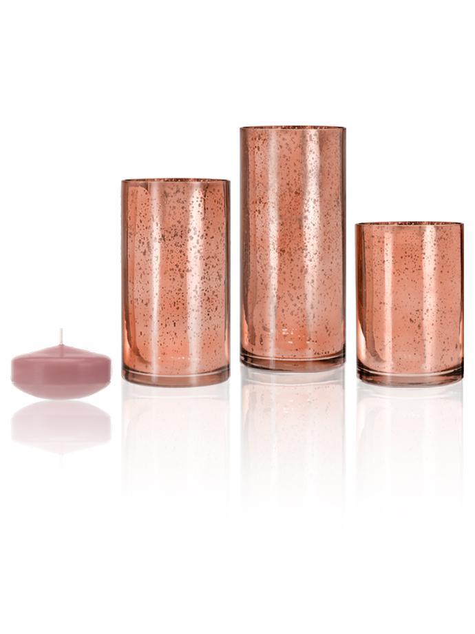 3" Floating Candles and Rose Gold Metallic Cylinders Light Rose