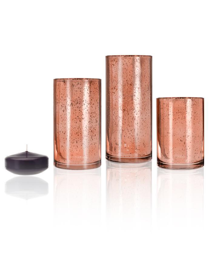 3" Floating Candles and Rose Gold Metallic Cylinders Dark Purple