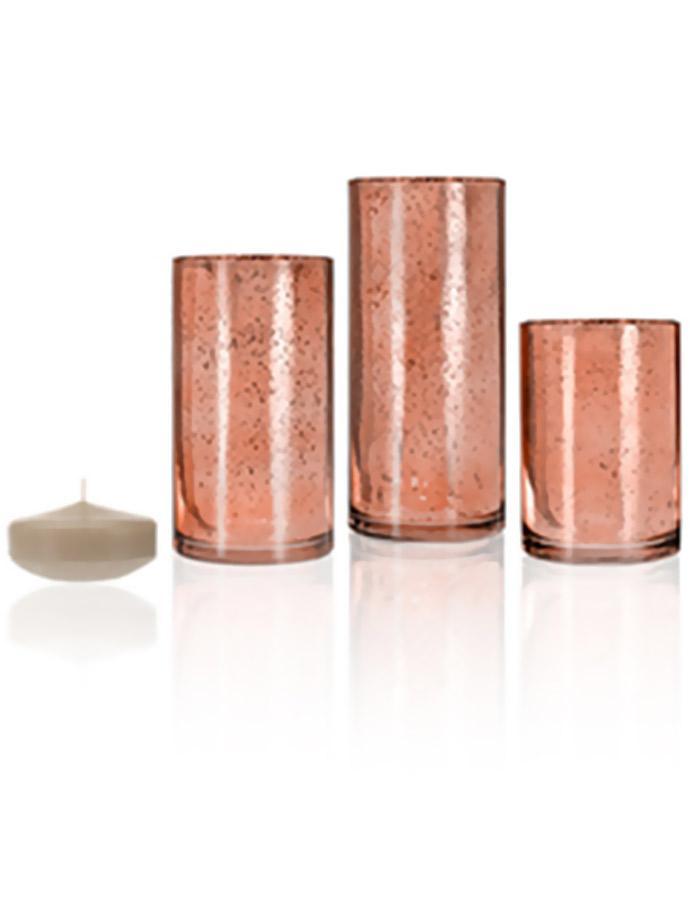 3" Floating Candles and Rose Gold Metallic Cylinders Sandstone