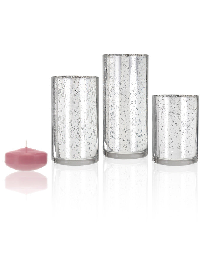 18 Floating Candles and Silver Metallic Cylinders