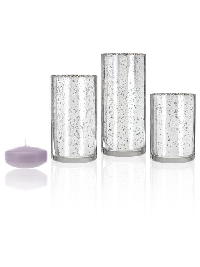 3" Floating Candles and Silver Metallic Cylinders Lavender