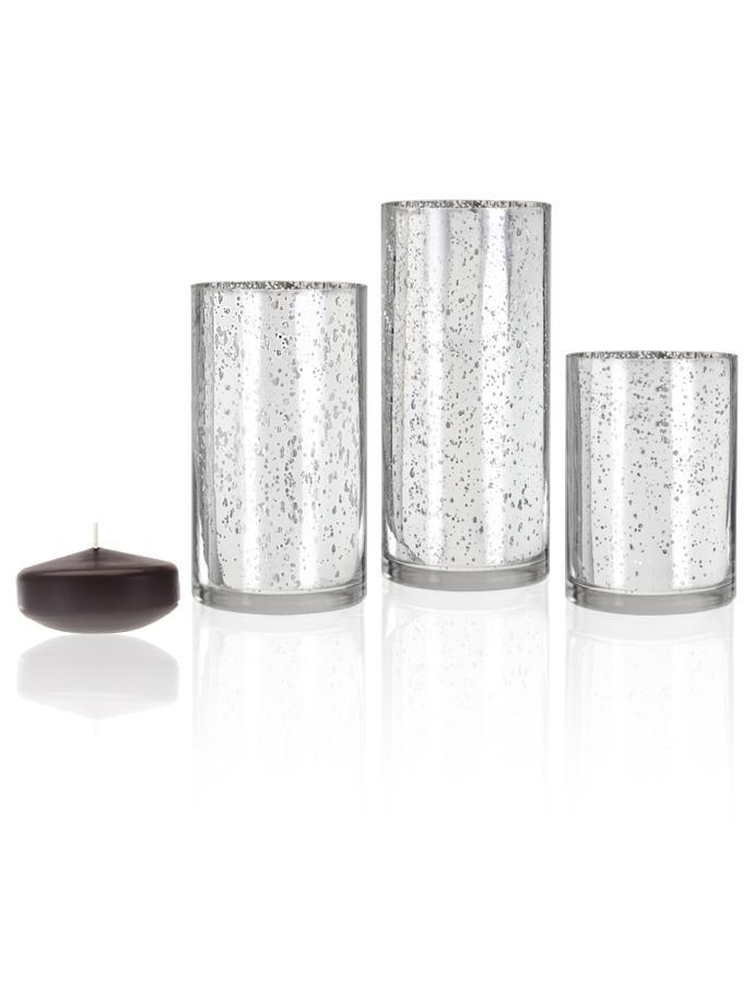 3" Floating Candles and Silver Metallic Cylinders Chocolate