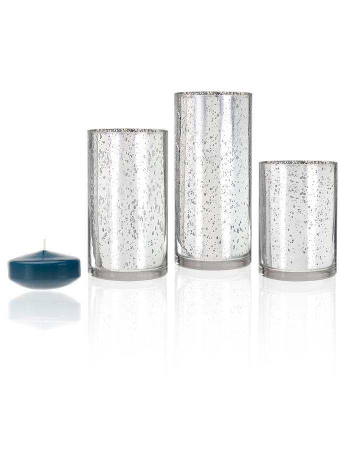 3" Floating Candles and Silver Metallic Cylinders Sapphire