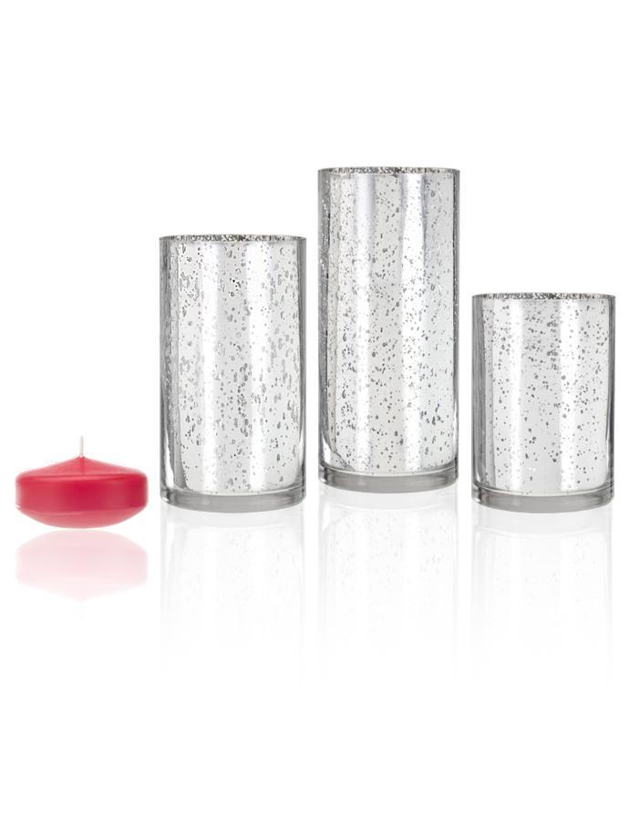 3" Floating Candles and Silver Metallic Cylinders Paradise Pink