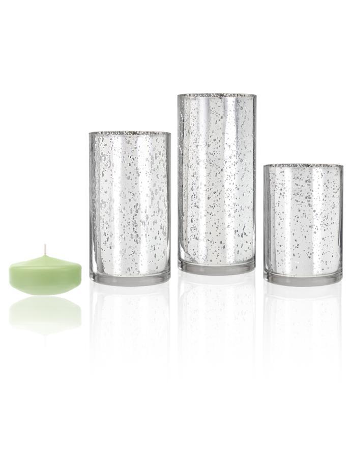 3" Floating Candles and Silver Metallic Cylinders Mint