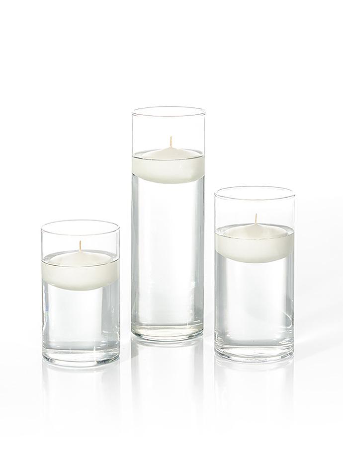 3" Floating Candles and Cylinder Vases White