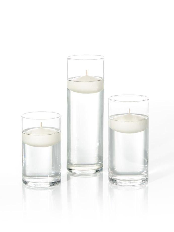 3" Floating Candles and Cylinder Vases Ivory