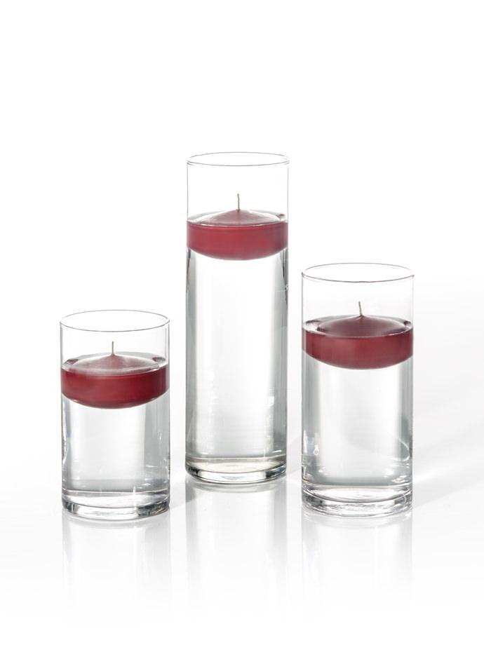 3" Floating Candles and Cylinder Vases Burgundy