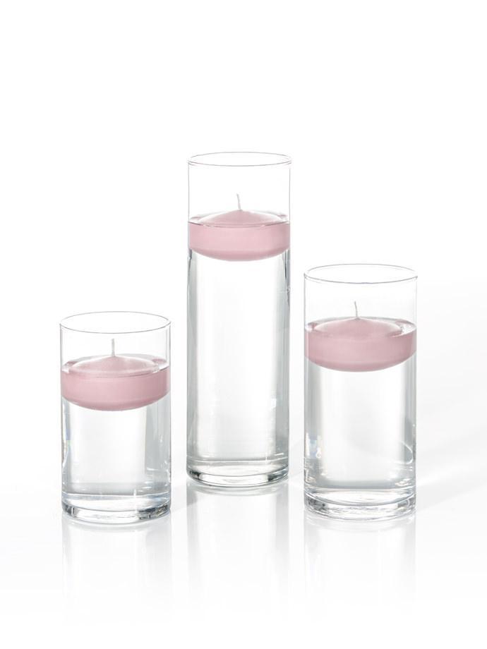 3" Floating Candles and Cylinder Vases Light Rose