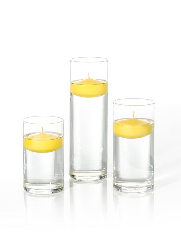 3" Floating Candles and Cylinder Vases Bright Yellow