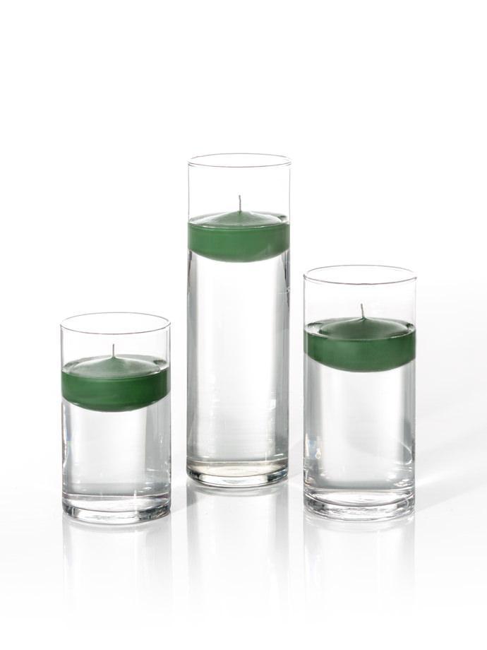 3" Floating Candles and Cylinder Vases Hunter Green