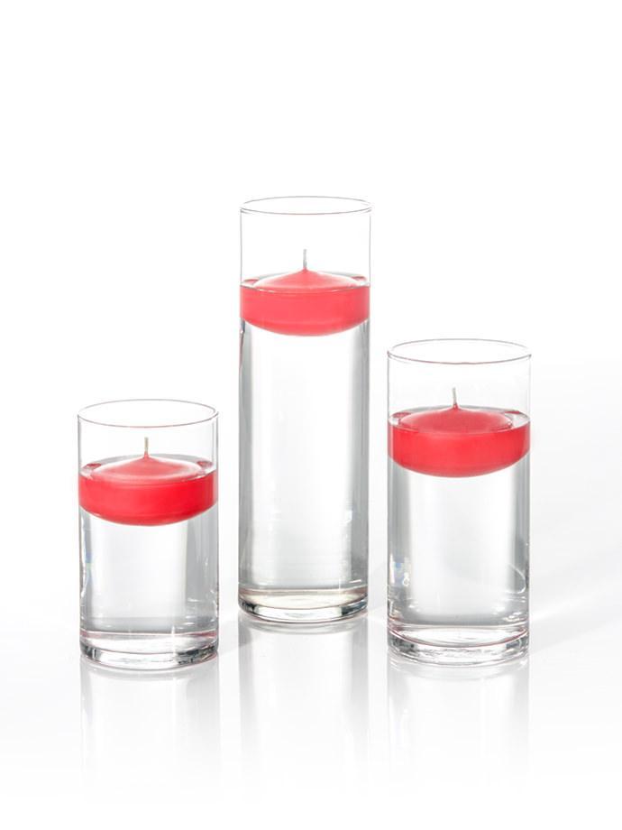 3" Floating Candles and Cylinder Vases Ruby Red