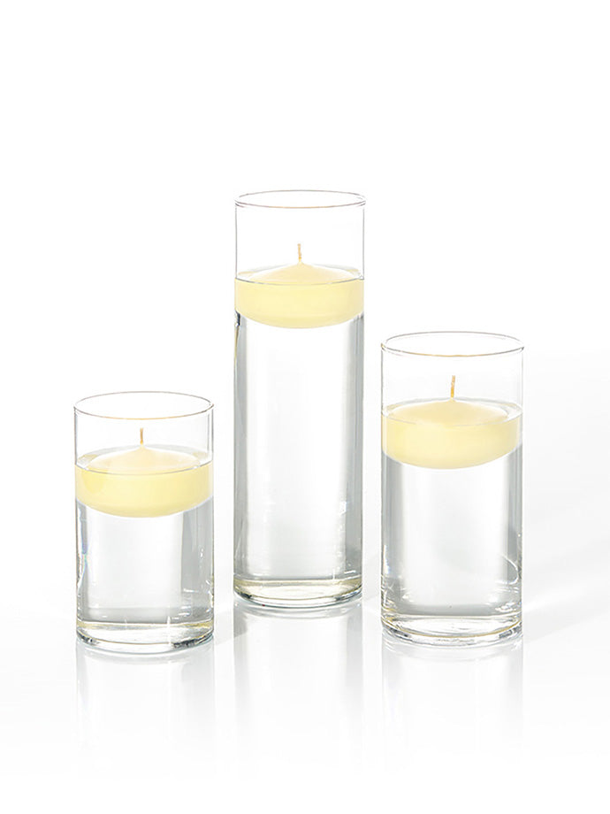 18 Floating Candles and Cylinder Vases