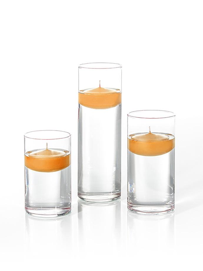 6 Floating Candles and Cylinder Vases