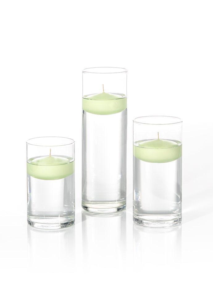 3" Floating Candles and Cylinder Vases Celery Green