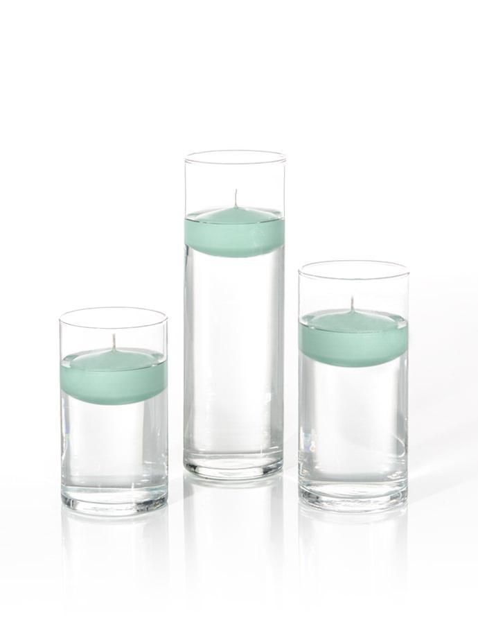 3" Floating Candles and Cylinder Vases Aqua Green