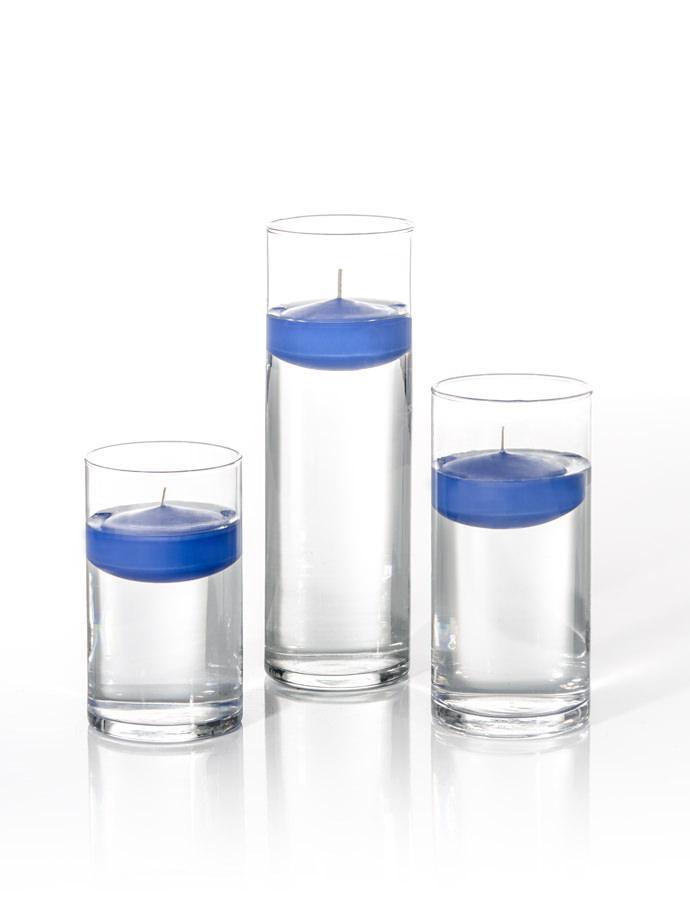 3" Floating Candles and Cylinder Vases Royal Blue