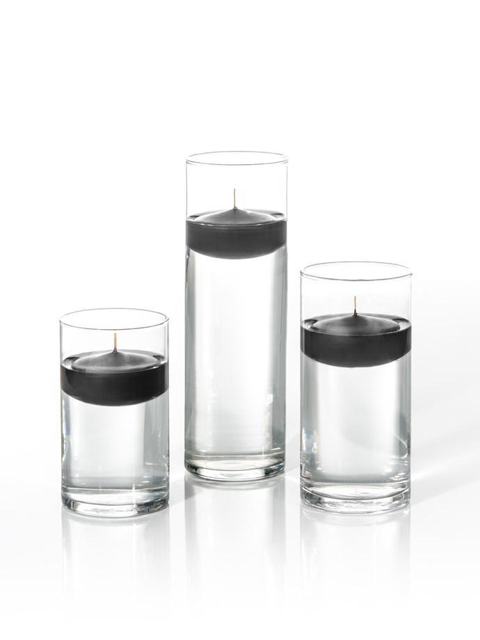 3" Floating Candles and Cylinder Vases Black