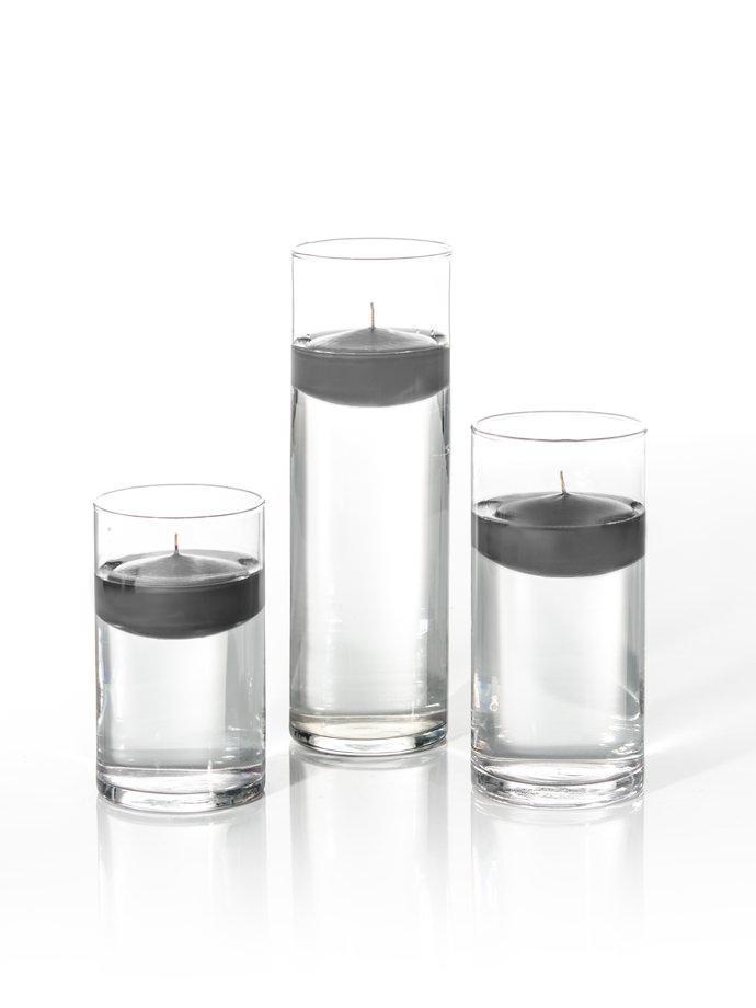 3" Floating Candles and Cylinder Vases Gray