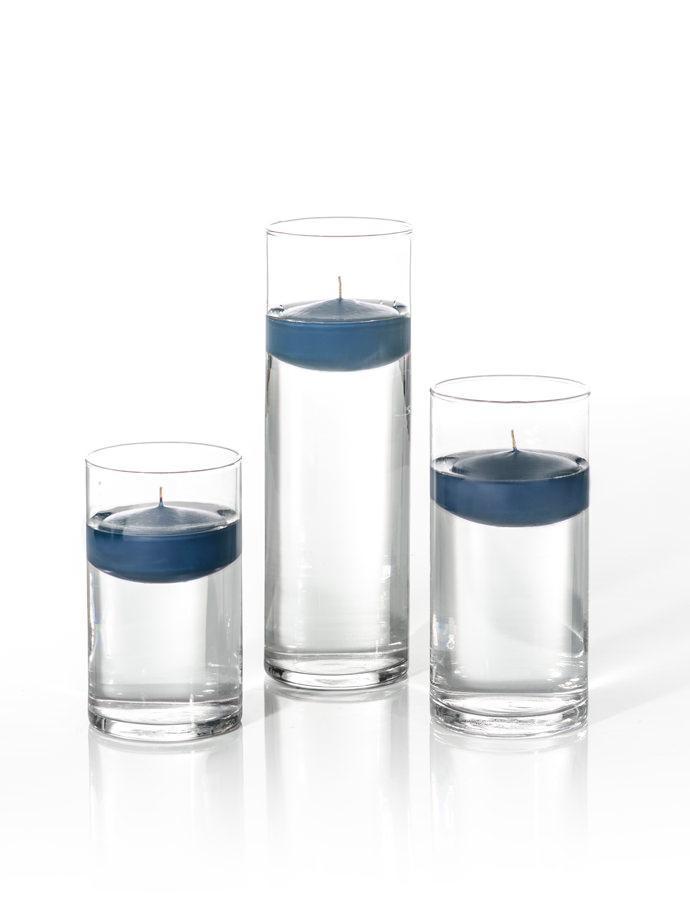 3" Floating Candles and Cylinder Vases Sapphire