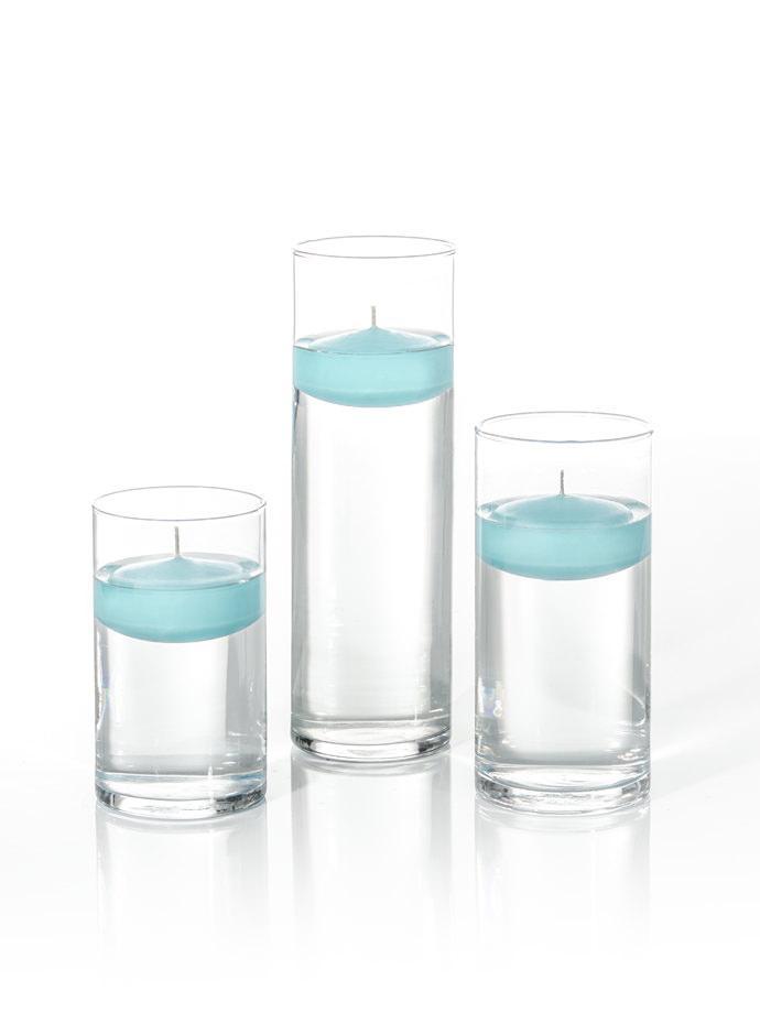 3" Floating Candles and Cylinder Vases Robin Egg Blue